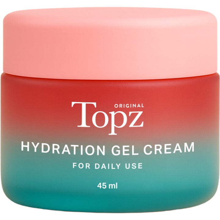 Topz Hydration Gel Cream 45 ml fuktighetskrem i krukke med rød og blå gradient samt rosa lokk