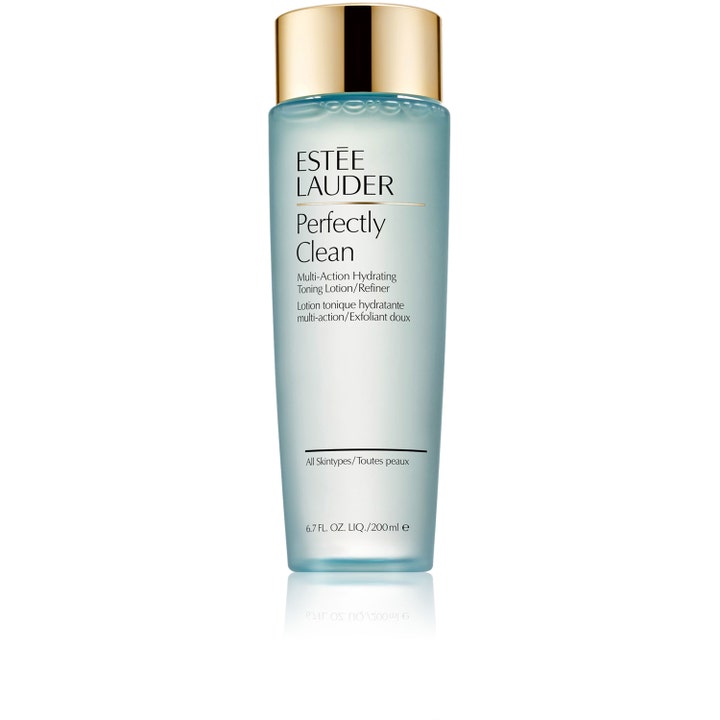 Estée Lauder Perfectly Clean 200 ml fuktighetsgivende ansiktsvann i lyseblå flaske med skinnende gullkork