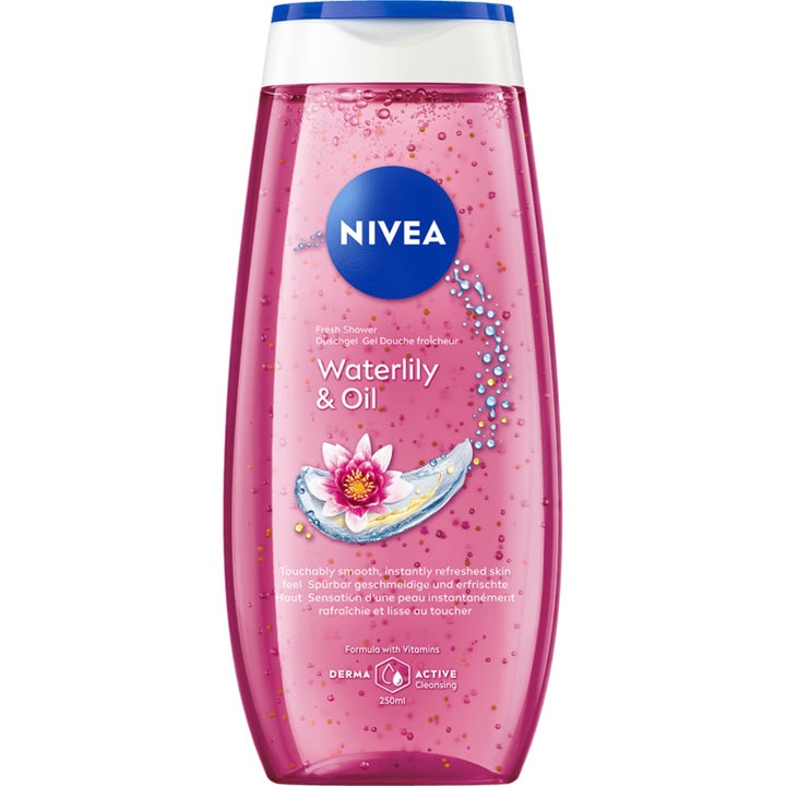 Nivea Waterlily & Oil Shower Gel 250 ml pleiende dusjsåpe i rosa plastflaske med oljeperler og vannlilje