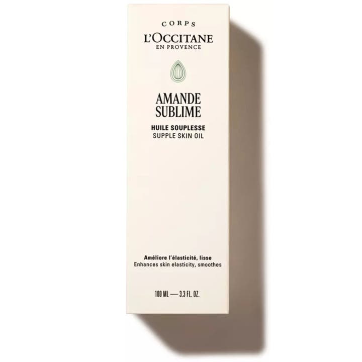 L'Occitane en Provence Almond Supple Skin Oil 100 ml oppstrammende kroppsolje i grønn eske som gir 48t fuktighet.