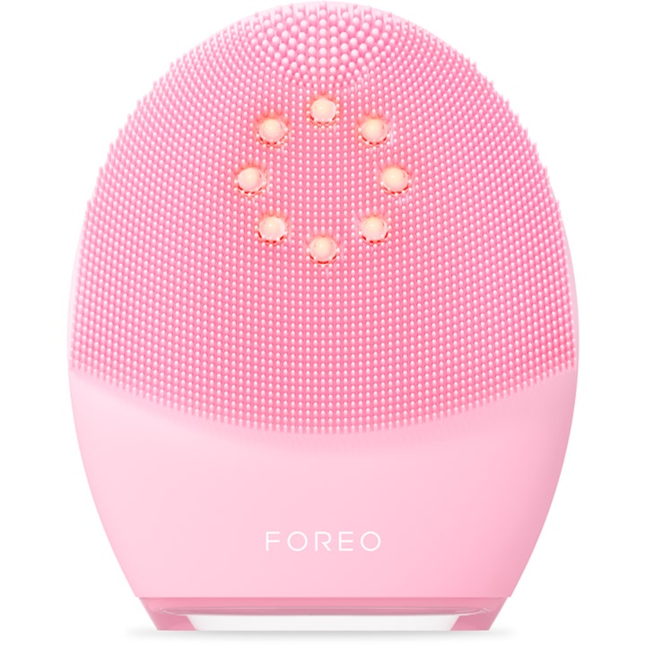 FOREO LUNA 4 plus Normal Skin 1 stk ansiktsrens gir glød med rosa silikonbørste og sirkulære LED-lys