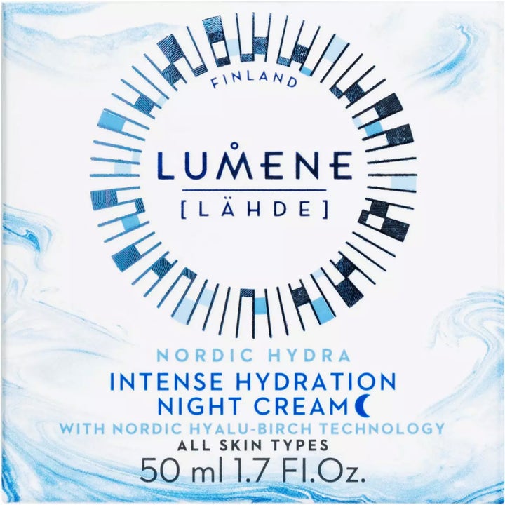 Lumene Nordic Hydra Night Cream 50 ml fuktighetsgivende nattkrem i hvit eske med blått vannmønster