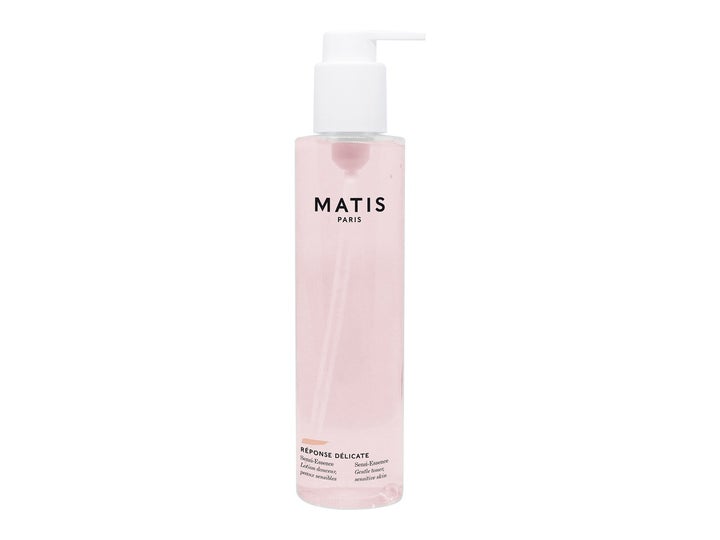 Matis Réponse Délicate Sensi-Essence 200 ml beroligende toner i gjennomsiktig pumpeflaske med lys rosa væske
