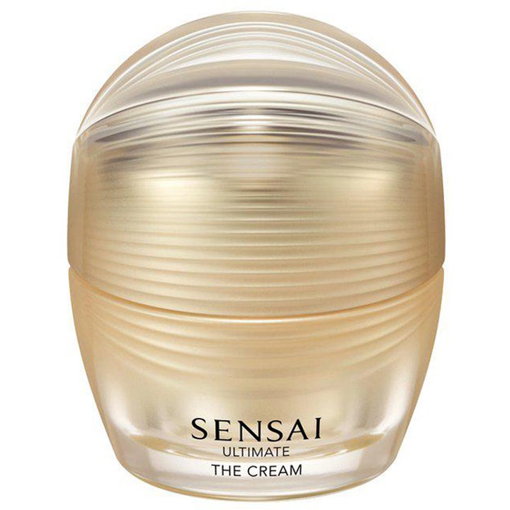 Sensai Ultimate The Cream 40 ml fuktighetsgivende ansiktskrem i en elegant gullfarget krukke med teksturerte riller.