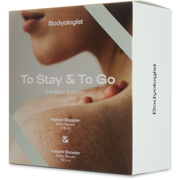 Bodyologist To Stay & To Go Gift Set 1 stk kroppspleie i hvit eske med bilde av hud og tekst Limited Edition