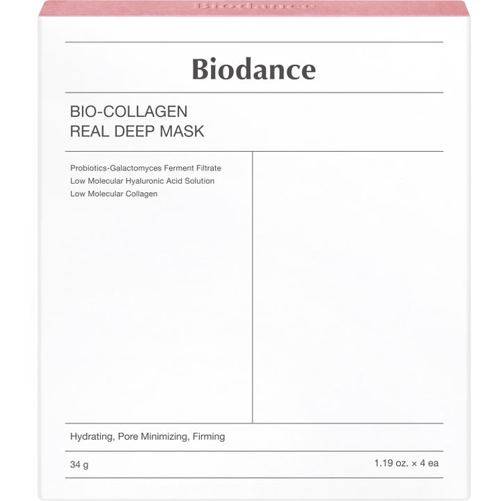Biodance Bio-Collagen Real Deep Mask 4 stk fuktighetsgivende ansiktsmaske i hvit eske med rosa detaljer