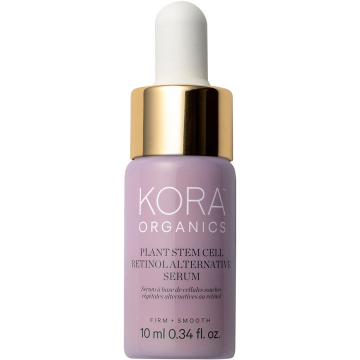 Kora Organics Plant Stem Cell Retinol Alternative Serum 10 ml oppstrammende serum i lilla glassflaske med gullkork