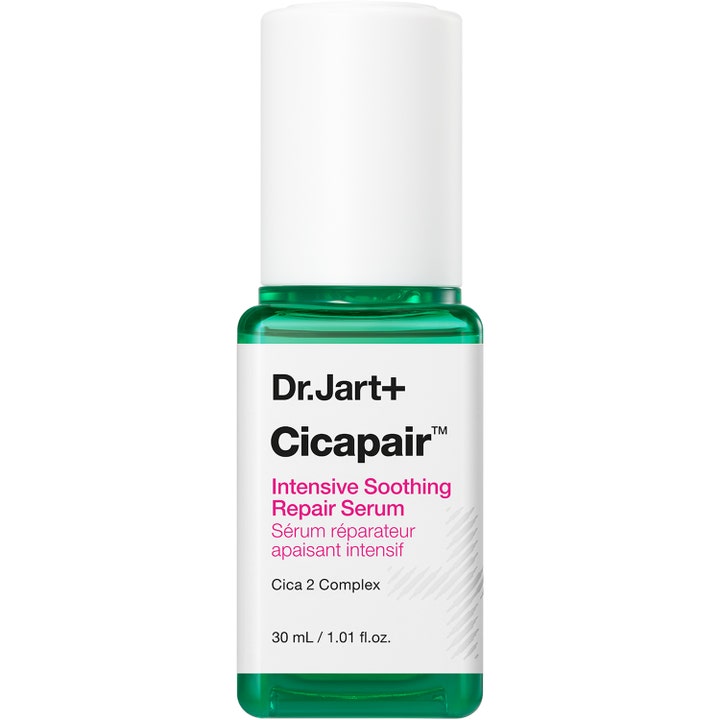 Dr. Jart+ Cicapair Intensive Soothing Repair Serum 30 ml beroligende ansiktsserum i grønn flaske med hvit etikett og kork