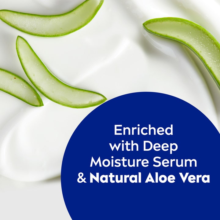 NIVEA Aloe & Hydration Body Lotion 250 ml fuktighetsgivende hudpleie med hvit krem og friske aloe vera-skiver