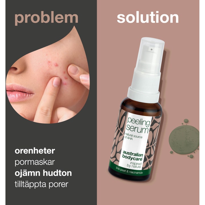 Australian Bodycare Lime Pearl Serum 30 ml peeling serum mot urenheter og tilstoppede porer i brun pumpeflaske.