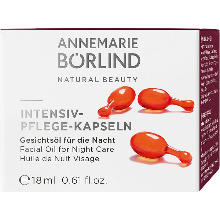 Annemarie Börlind Intensive Care Capsules 50 stk nattolje ansiktsserum i hvit eske med oransje kapsler.