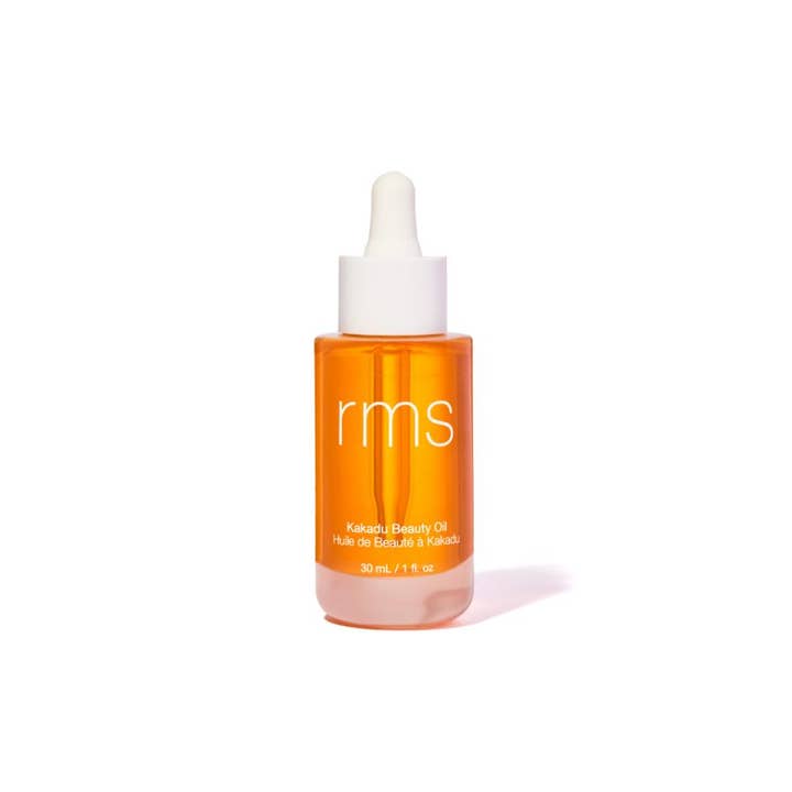 RMS Beauty Kakadu Beauty Oil 30 ml glødgivende ansiktsolje i glassflaske med hvit pipette