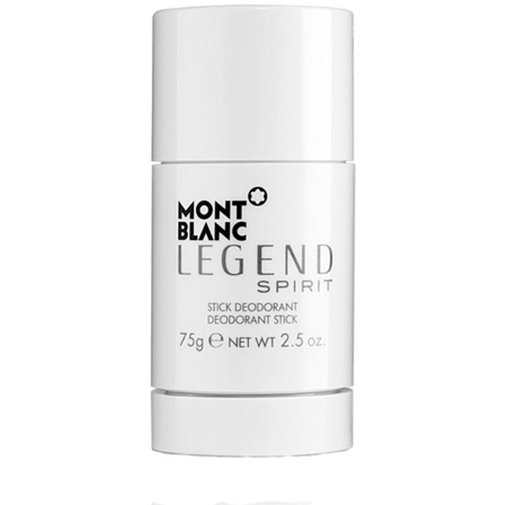 Montblanc Legend Spirit 75g deodorant stick mot lukt i hvit sylindrisk hylse med svarte detaljer