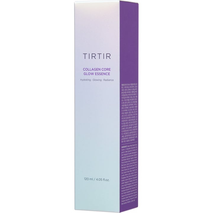 TIRTIR Collagen Core Glow Essence 120 ml fuktgivende ansiktsessens i hvit og lilla eske som gir glød