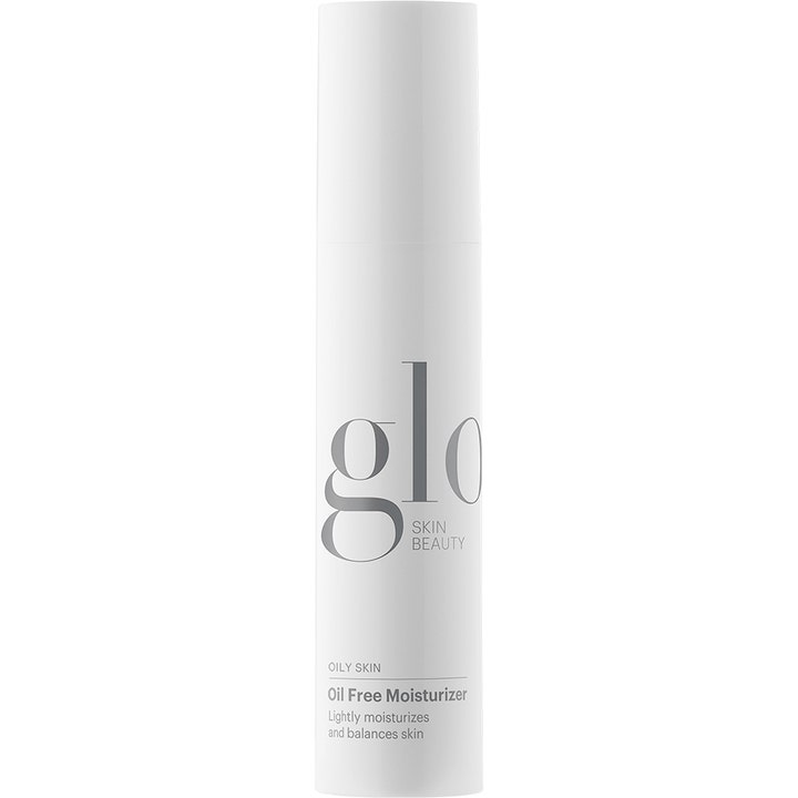 Glo Skin Beauty Oil Free Moisturizer fuktighetskrem som balanserer fet hud i en hvit sylindrisk flaske.