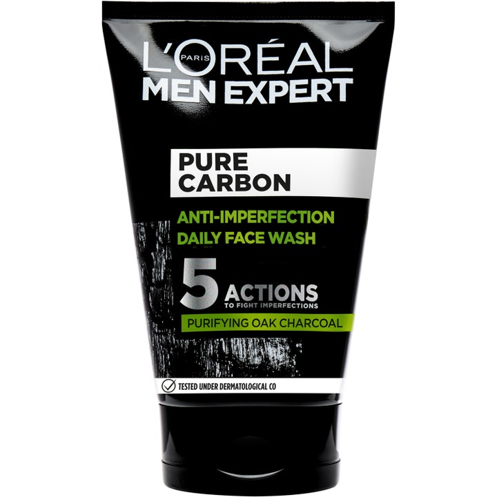 L'Oréal Men Expert Pure Carbon 100 ml rensende ansiktsvask i svart tube som motvirker urenheter med kull.
