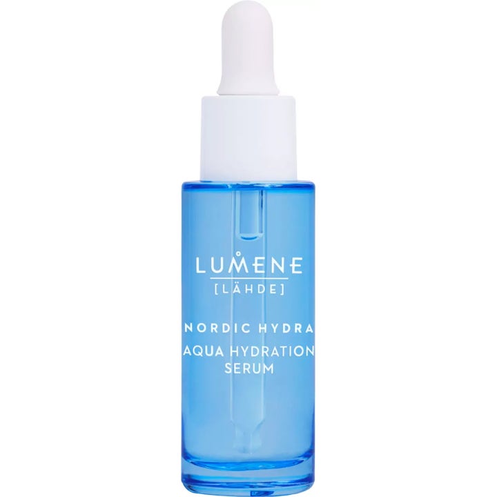 Lumene Nordic Hydra Aqua Hydration Serum 30 ml fuktighetsgivende ansiktsserum i blå glassflaske med hvit pipette