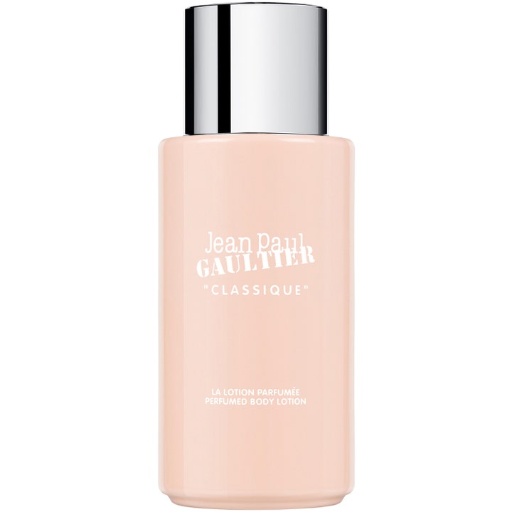 Jean Paul Gaultier Classique Perfumed Body Lotion parfymert bodylotion i en lys ferskenrosa flaske med skinnende sølvlokk