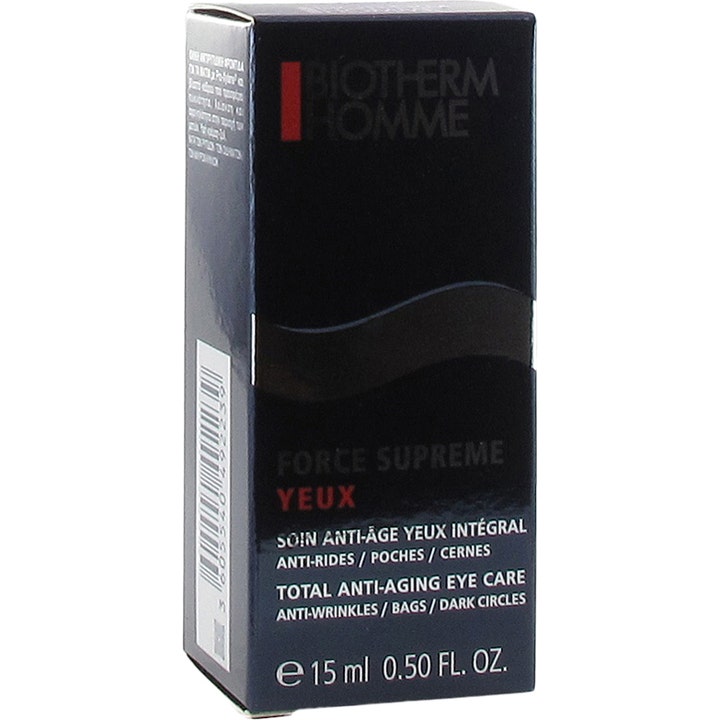 Biotherm Homme Force Supreme Yeux 15 ml anti-age øyekrem mot mørke ringer i mørkeblå eske med hvit tekst