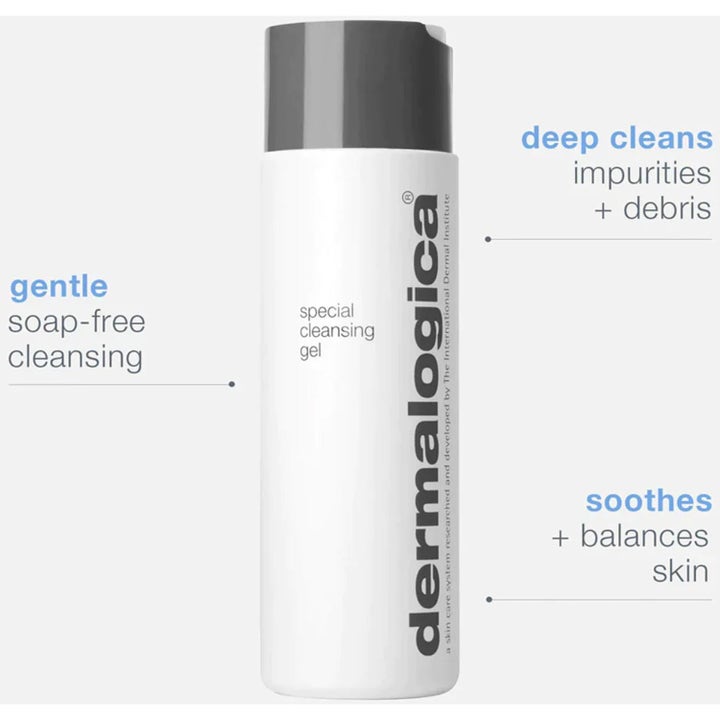 Dermalogica Special Cleansing Gel 500 ml beroligende såpefri ansiktsrens i hvit flaske med grått lokk