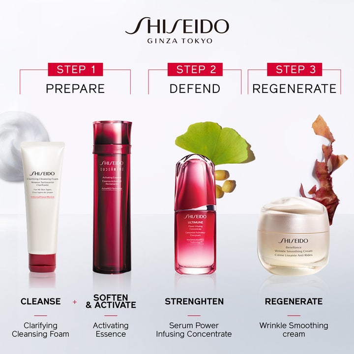 Shiseido Benefiance Wrinkle Smoothing Cream 50 ml rynkekrem i beige krukke som regenererer huden i rutine trinn tre
