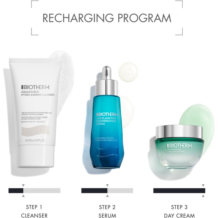 Biotherm Aquasource Hyalu Plump Gel 50 ml fuktighetskrem i glasskrukke med serum og rens i et hudpleiesett