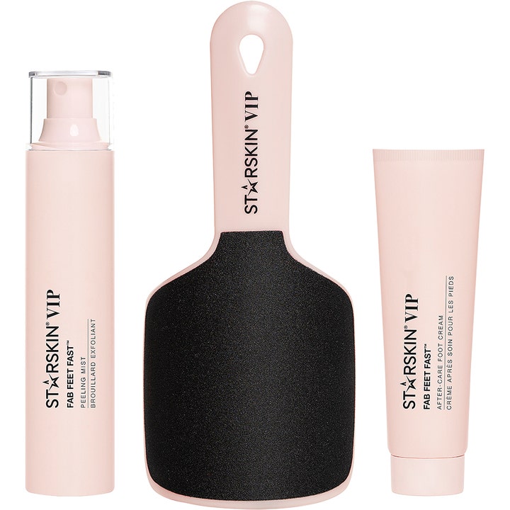 Starskin Fab Feet Fast 296 g fotpleie med peelingmist, dobbeltsidig fotfil og pleiende krem i lyserosa design.