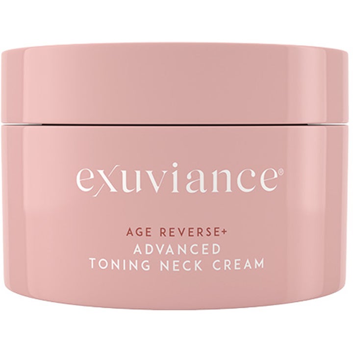 Exuviance Age Reverse+ Advanced Toning Neck Cream 80g oppstrammende halskrem i støvrosa krukke