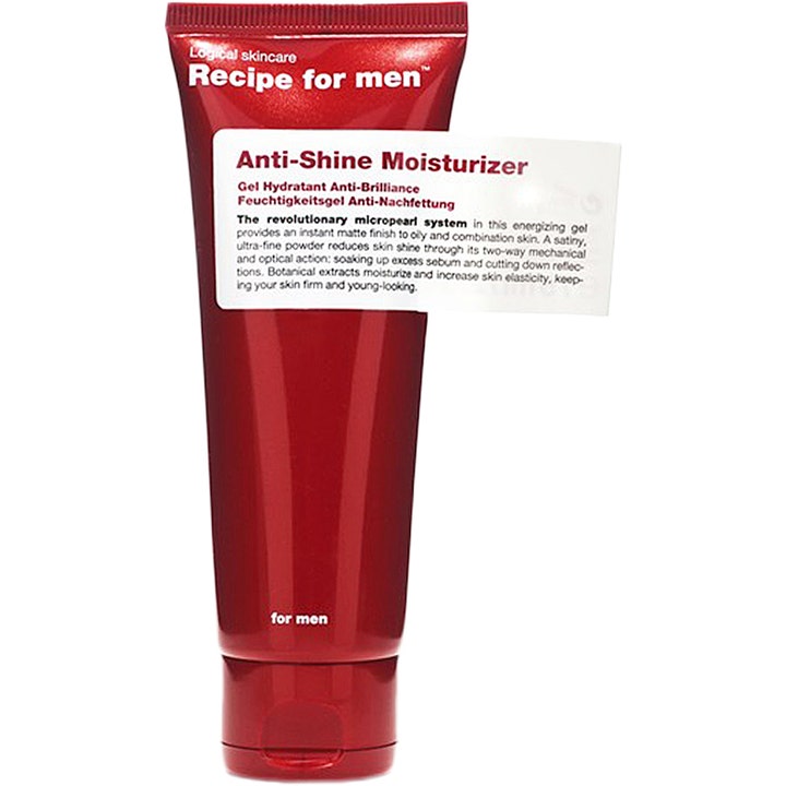 Recipe for men Anti-Shine Moisturizer 75 ml mattende ansiktskrem i rød tube som gir en matt og gjenfuktet finish