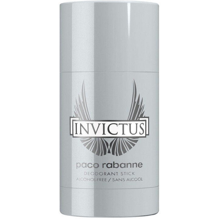 Paco Rabanne Invictus alkoholfri deodorant stick gir friskhet i en stilren grå sylinderformet hylse med sølvvinger.