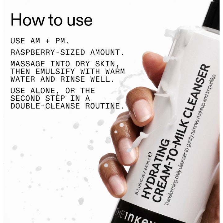 The INKEY List Hydrating Cream to Milk Cleanser 180 ml ansiktsrens i hvit pumpeflaske som fjerner sminke.