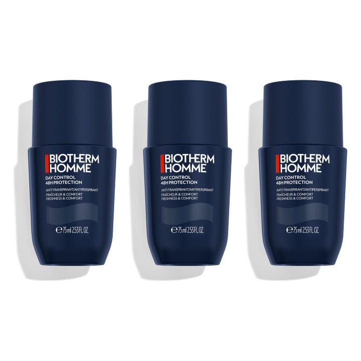 Biotherm Homme Day Control 48H Protection 3x75 ml antiperspirant sett med tre mørkeblå matte roll-on flasker
