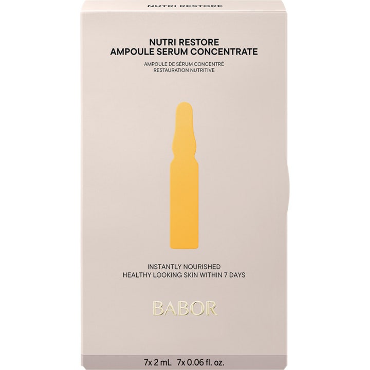 Babor Nutri Restore Ampoule 14 ml næringsgivende serum i beige eske med en gul ampullesilhuett