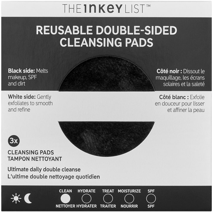 The INKEY List Reusable Cleansing Pads 3 stk ansiktsrens fjerner sminke med sorte og hvite flersidige bomullspads