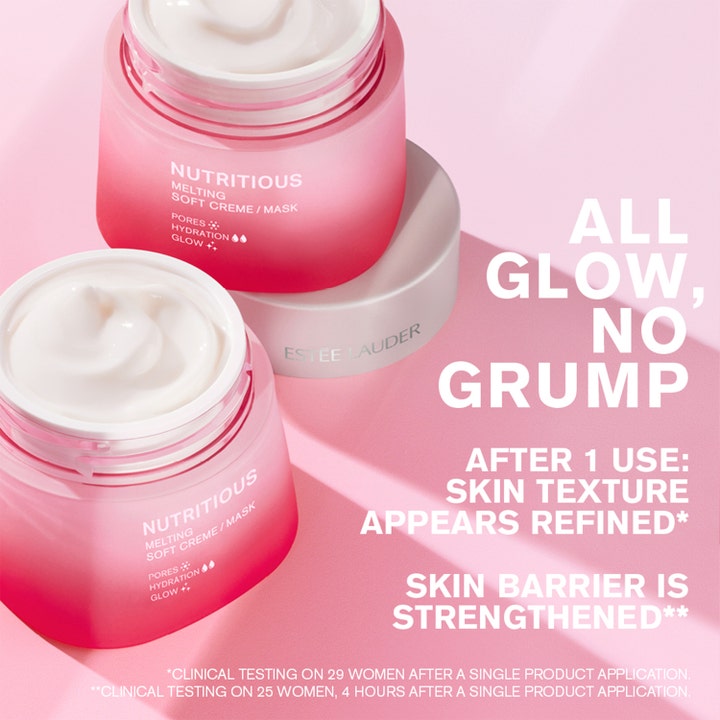 Estée Lauder Nutritious Melting Soft Cream And Mask 50 ml fuktighetskrem i rosa krukker som gir glød og styrker huden.