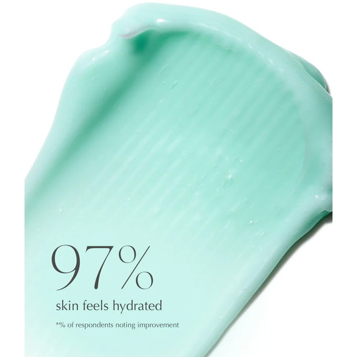 Exuviance Age Reverse Hydrafirm 50 g fuktighetsgivende nattkrem med lys grønn tekstur og tekst 97% skin feels hydrated