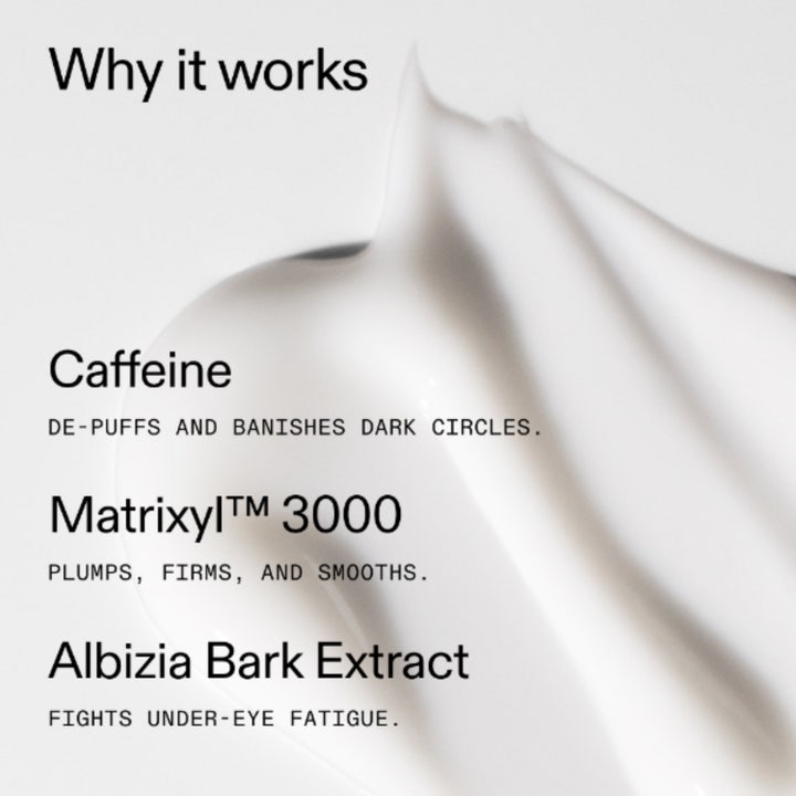The INKEY List Caffeine Eye Cream 15 ml øyekrem med hvit og kremaktig tekstur mot hovne øyne