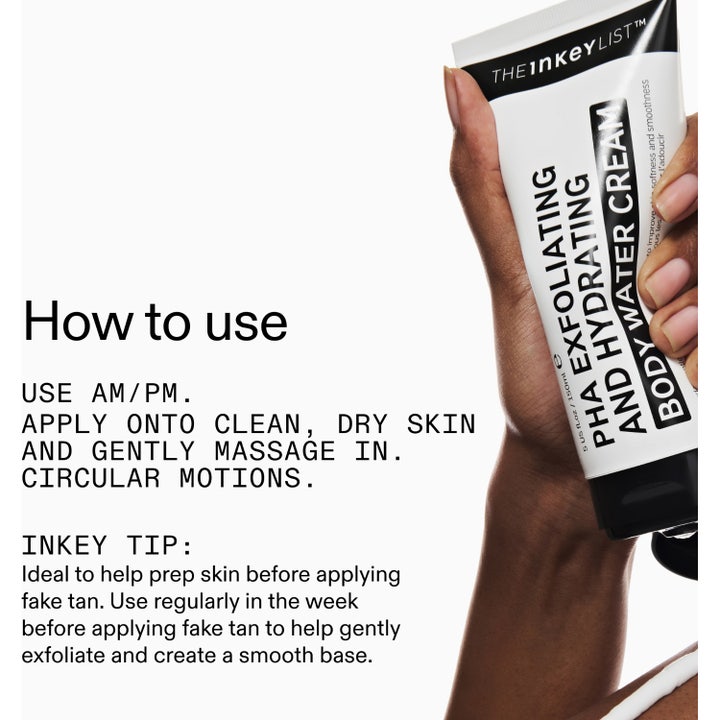 The INKEY List PHA Exfoliating and Hydrating Body Water Cream 150 ml gir myk hud med How to use instruksjoner.