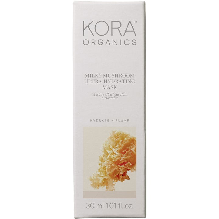 KORA Organics Milky Mushroom Ultra Hydrating Mask 30 ml ansiktsmaske i hvit eske med soppmotiv som gir fuktighet og fylde