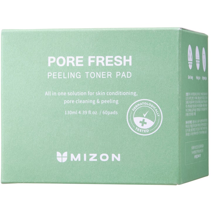 Mizon Pore Fresh Peeling Toner Pad 60 stk i grønn eske som gir dyprensende hudpleie