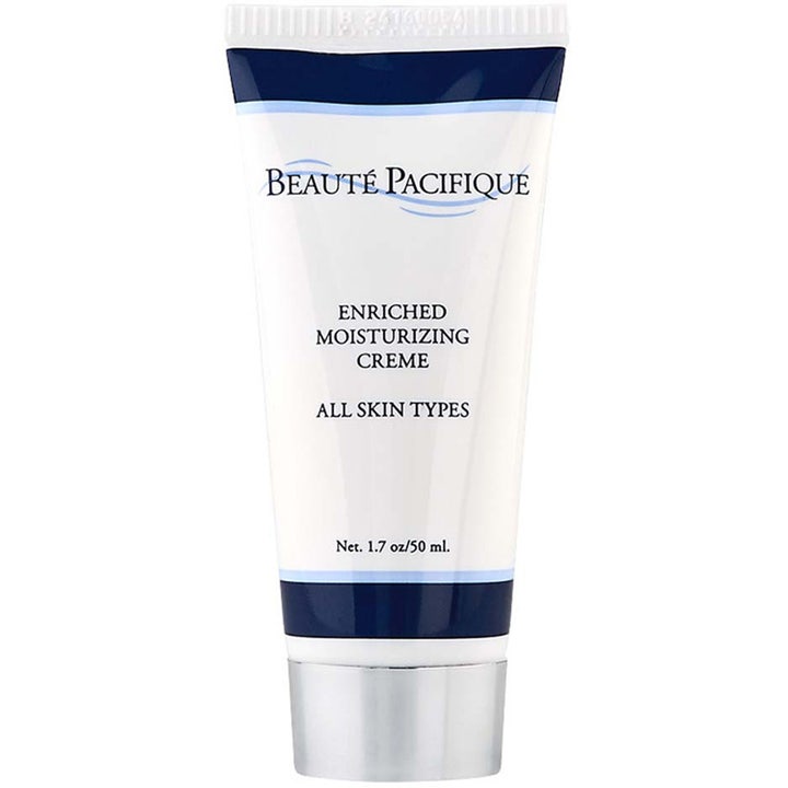 Beauté Pacifique Enriched Moisturizing Creme 50 ml fuktighetskrem i hvit tube med mørkeblå striper og sølvfarget kork