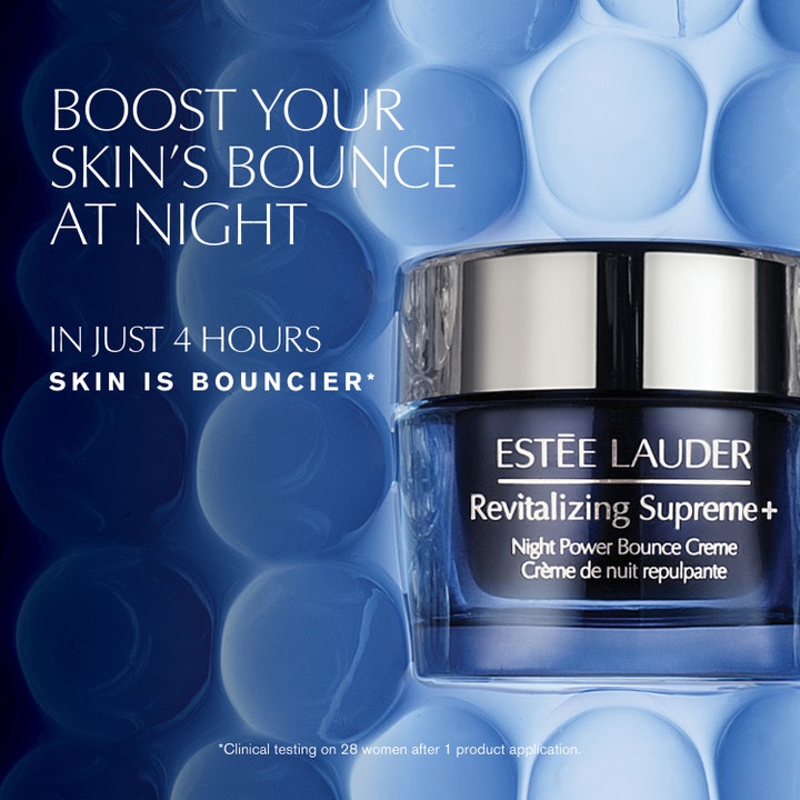 Estée Lauder Revitalizing Supreme+ Night Power Bounce Creme 50 ml nattkrem i blå krukke som gir huden mer spenst.