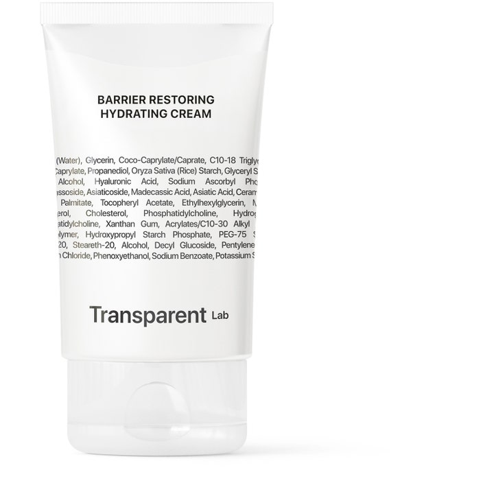 Transparent Lab Barrier Restoring Hydrating Cream 75 ml fuktighetskrem i hvit tube med svart tekst