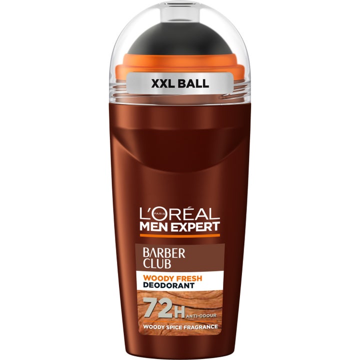 L'Oréal Men Expert BarberClub 48h deodorant roll-on gir beskyttelse i brun flaske med oransje detaljer og klar kork.
