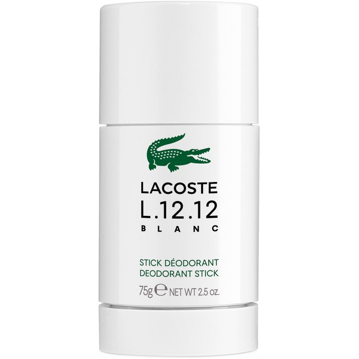 Lacoste L.12.12 Blanc 75g deodorant stick i hvit sylindrisk beholder med ikonisk grønn krokodillelogo