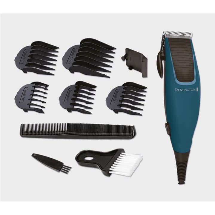 Remington Apprentice Hair clipper HC5020 1 stk hårklipper i blått med fem svarte kammer og tilhørende børster