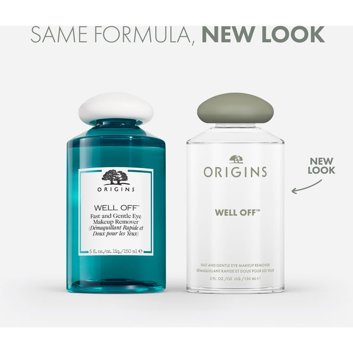 Origins Well Off Fast and Gentle Eye Makeup Remover 150 ml skånsom sminkefjerner klar flytende tekstur i to dråper