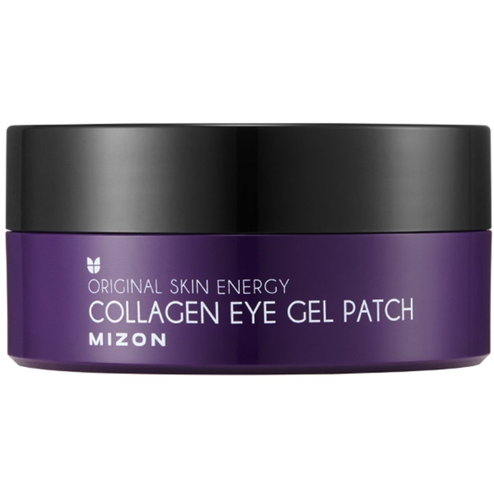 Mizon Original Skin Energy Collagen Eye Gel Patch øyemaske som gir huden spenst i lilla krukke med sort lokk
