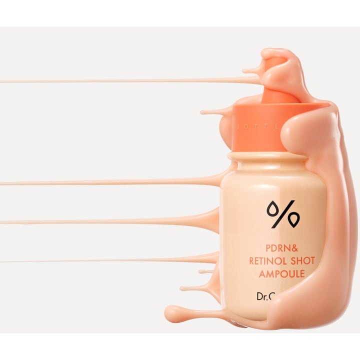 Dr. Ceuracle PDRN & Retinol Shot Ampoule 30 ml fornyende serum i ferskenfarget flaske med tykk og kremet tekstur