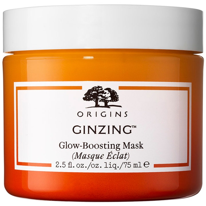 Origins GinZing Glow-Boosting Mask 75 ml glødgivende ansiktsmaske i oransje krukke med hvitt lokk